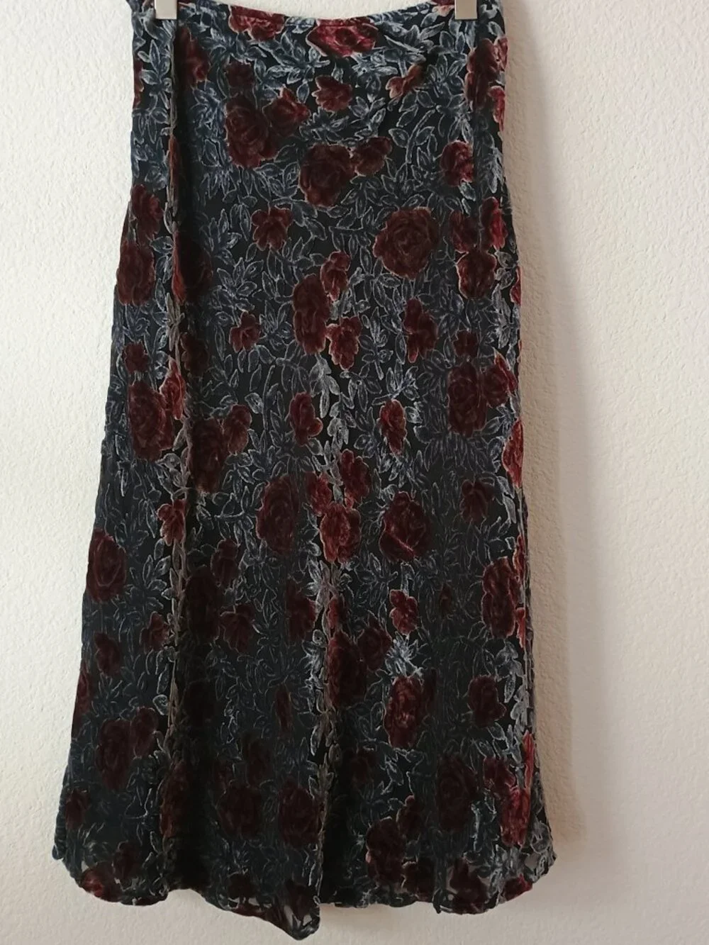 NWOT Mevisto Women 10 Maxi Skirt Silk Velvet Rose Gray/Red Lined Luxury USA Soft